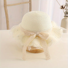 Lace Brim Bow Ruffled Straw Hat Sun Protection Breathable Hat