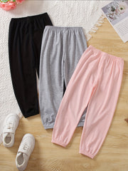 Girls 3 Piece High Waist Sweatpants Long Sports Jogger Pants