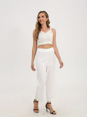 Casual Sleeveless V Neck Crop Top & Wide Leg Pants 2 Piece Set