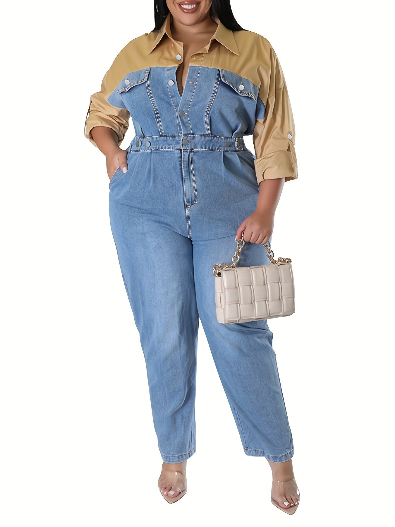 Colorblock Denim Jumpsuit