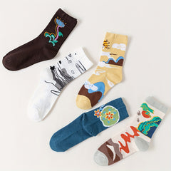 5 Pairs Graffiti Print Socks Comfy Mid Tube Stockings Women's Hosiery