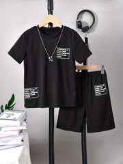 Boys Short Sleeve T Shirt & Shorts Set Casual Street Style 2 Pcs