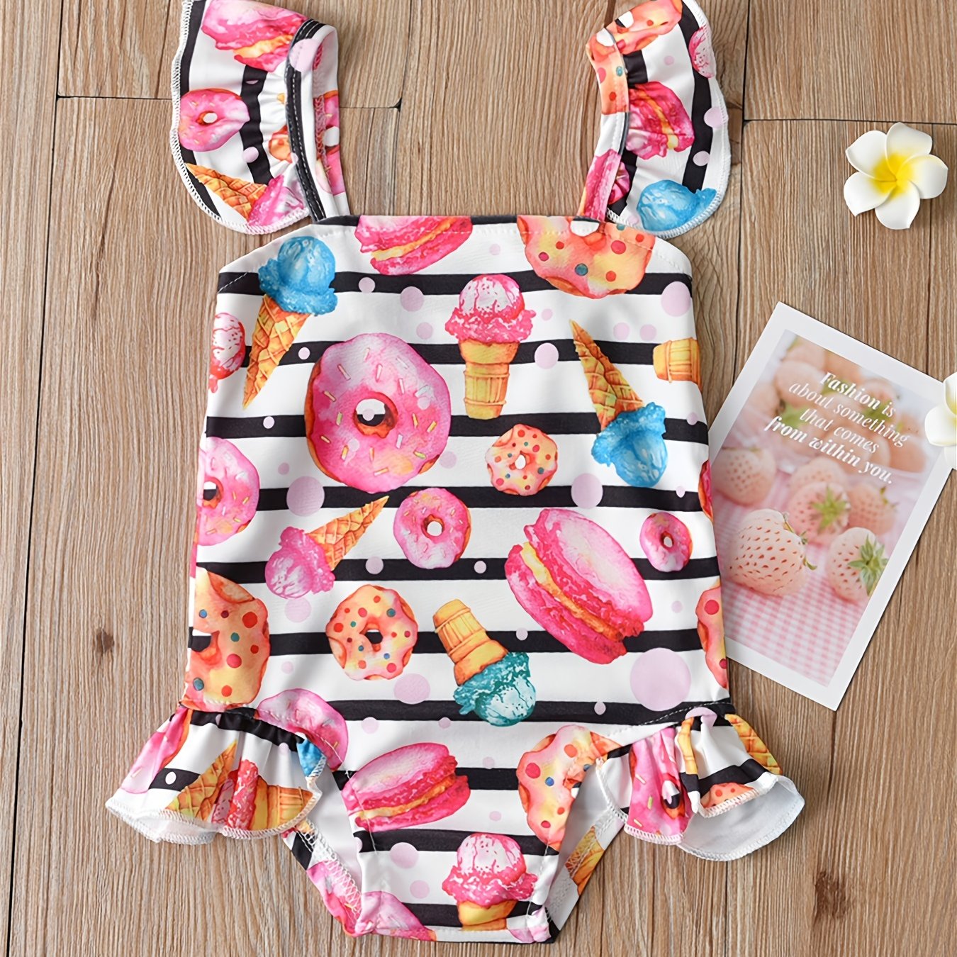 Girls Donut Print Sling Swimsuit Kids Swimwear