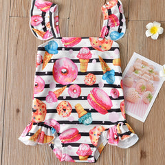 Girls Donut Print Sling Swimsuit Kids Swimwear