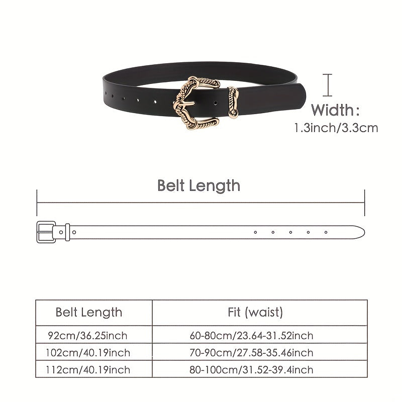 Vintage Engraved Buckle PU Belt Solid Jeans Pants Belt For Women
