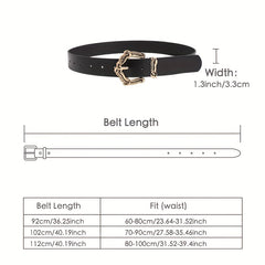 Vintage Engraved Buckle PU Belt Solid Jeans Pants Belt For Women
