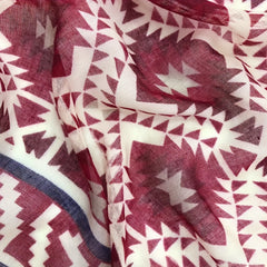 Red Geometric Print Voile Scarf Vintage Thin Classic Windproof Wraps