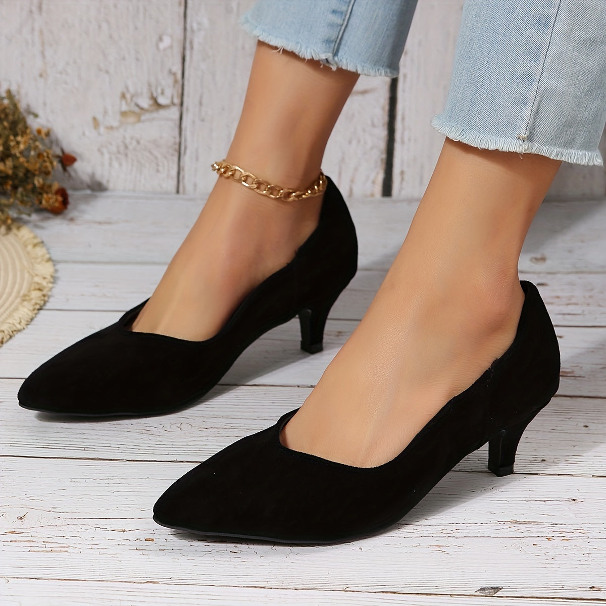 Women's Kitten Heels Slip On Work Pumps