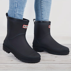 Women's Letter Patched Rain Boots Waterproof Ankle Boots
