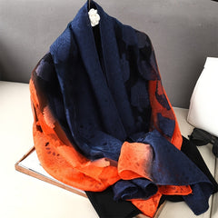 Gradient Scarf Leaf Pattern Versatile Shawl Beach Towel