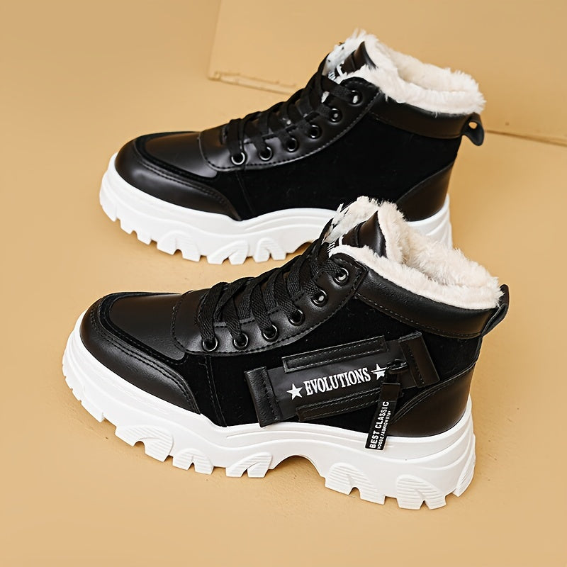Women's Winter Plush High Top Sneakers Lace Up Thick Platform Boots