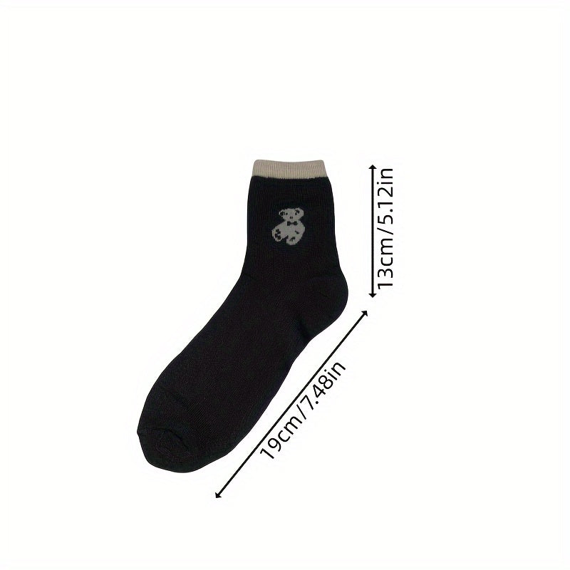 5 Pairs Bear Embroidery Ankle Socks for Summer Sports
