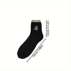 5 Pairs Bear Embroidery Ankle Socks for Summer Sports