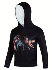 Scary Dinosaur Print Kid's Hoodie Unisex Pullover Causal Hooded Top