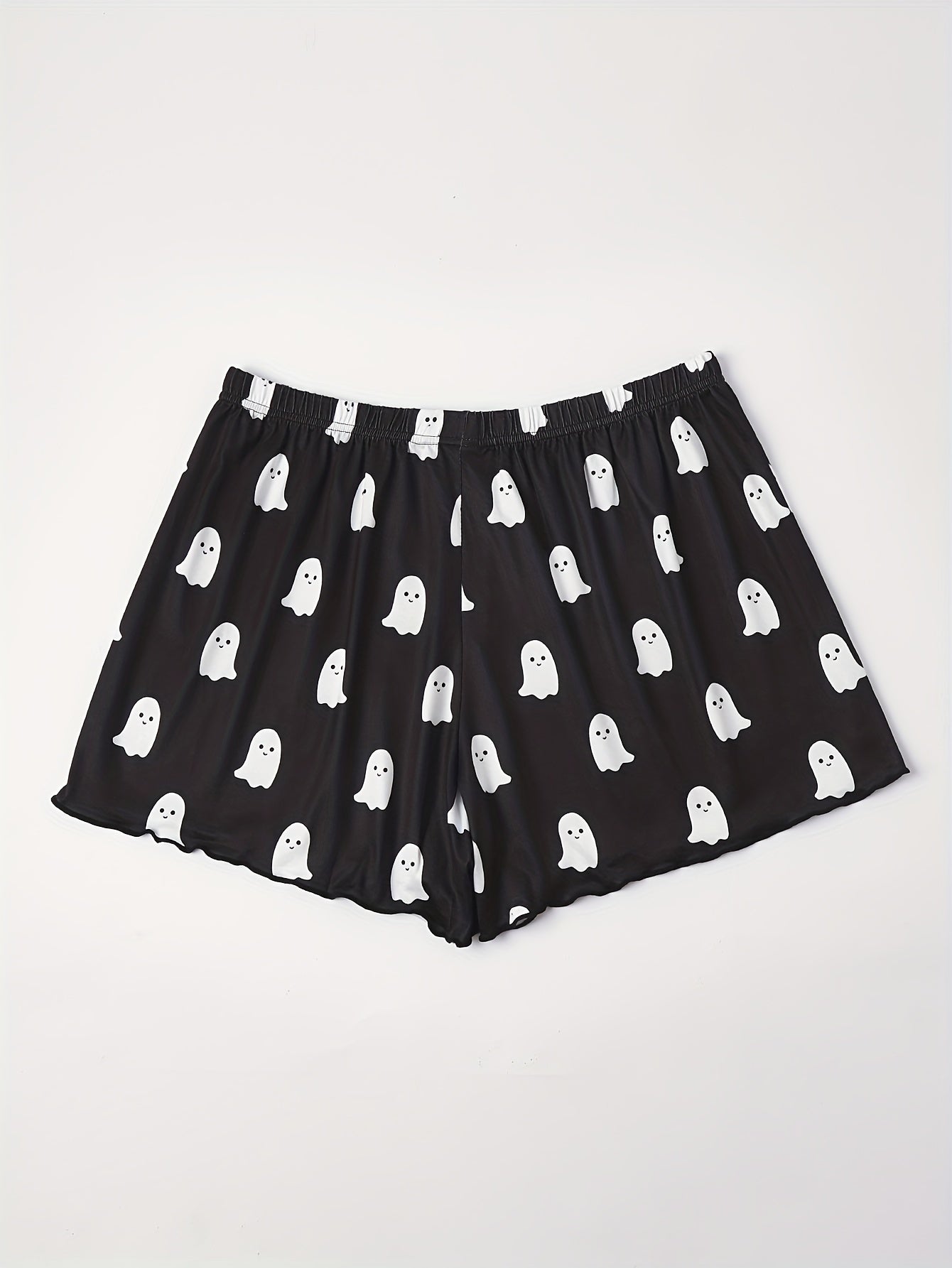 Cartoon Ghost Print Elastic Waist Pajama Shorts