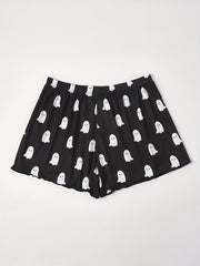 Cartoon Ghost Print Elastic Waist Pajama Shorts