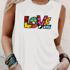 Colorful Letter Print Crew Neck Tank Top for Summer