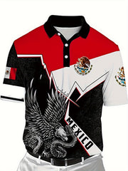 MEXICO Eagle And Snake Block Pattern Men's Casual Short Sleeve Shirt