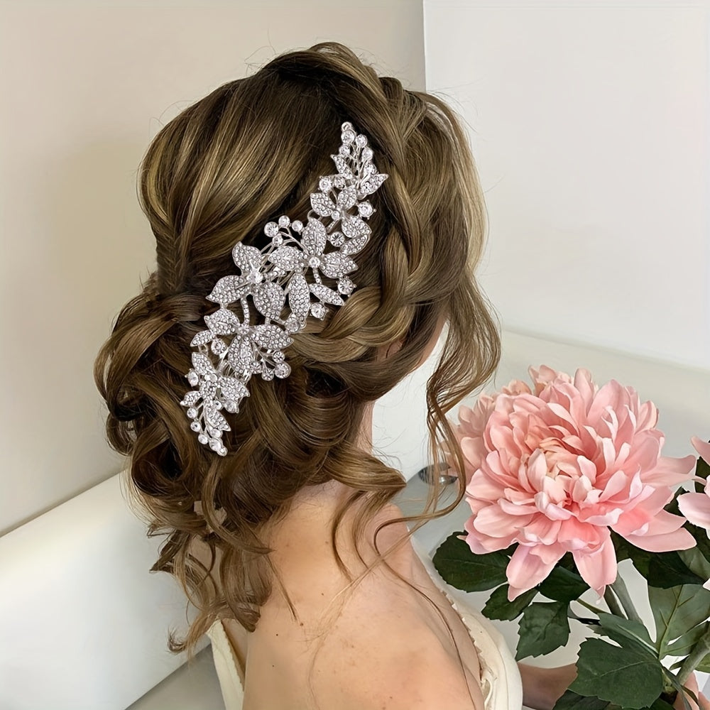 Boho Rhinestone Bridal Hair Comb Floral Wedding Accessory