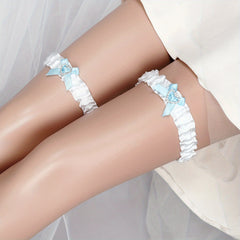 Bridal Elastic Crinkle Band Sock Strap Set Rhinestone Bowknot Ribbon Leg Band
