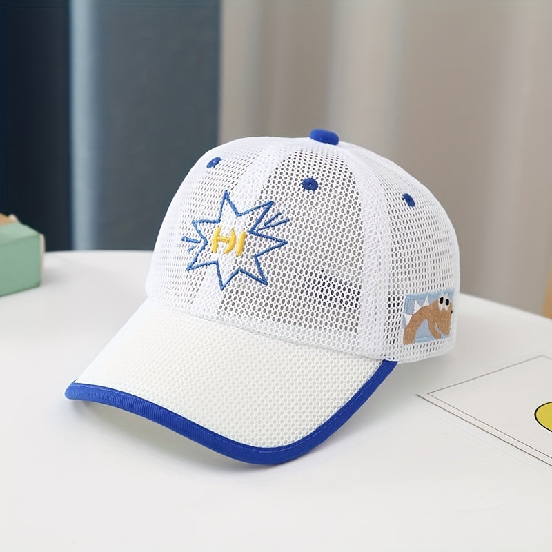 Boys Hi Letter Embroidered Mesh Baseball Cap Adjustable Sun Hat