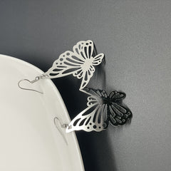 Silvery Butterfly Earrings Hollow Stud Female Versatile