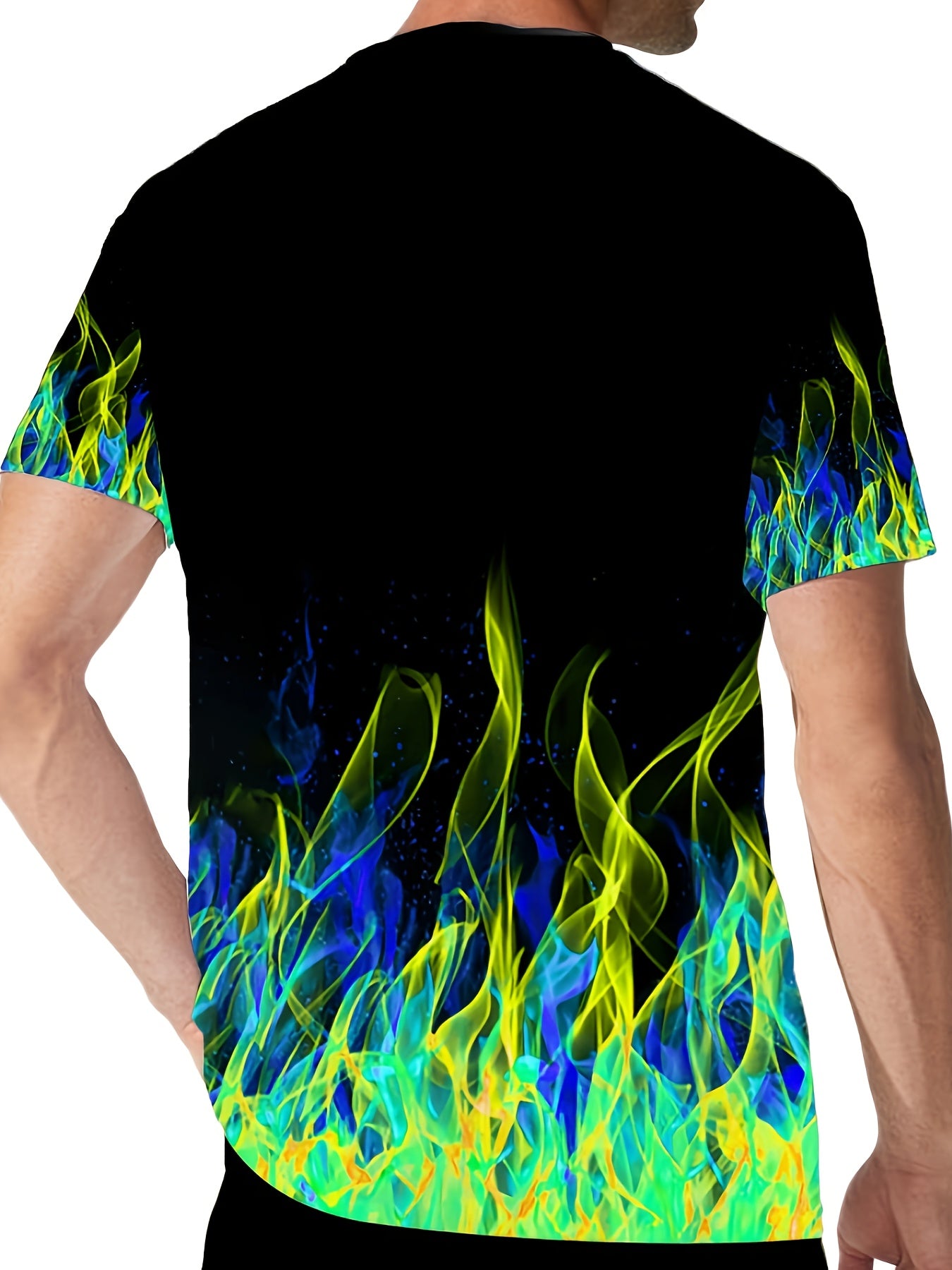Men's Flame & 23 Print T-shirt Casual Comfy Slightly Stretch Tee