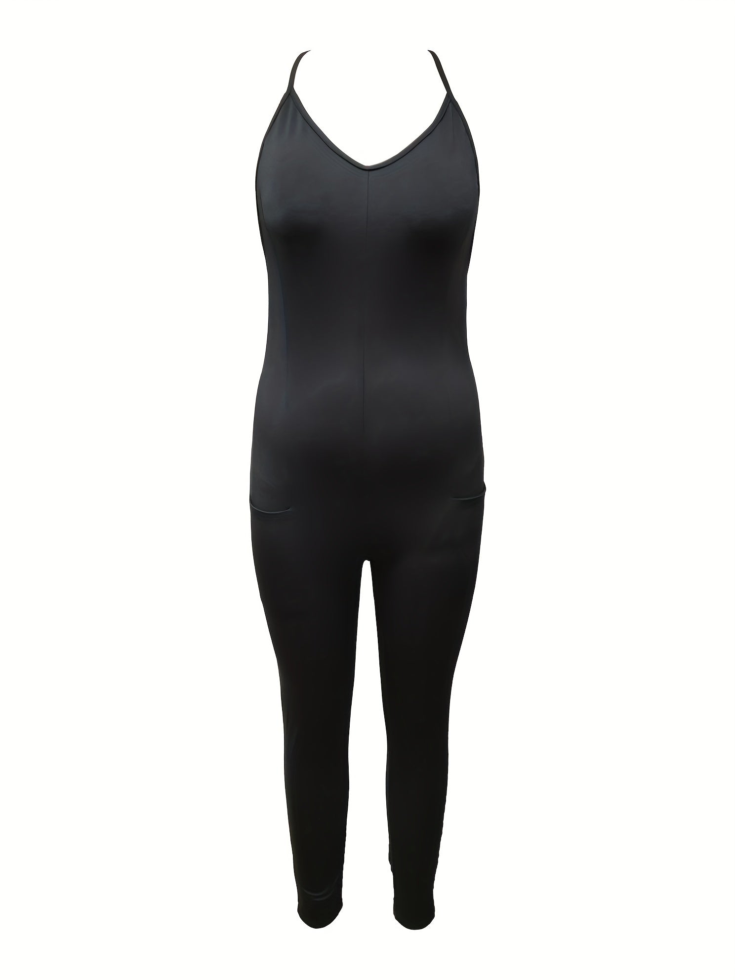 V Neck Basic Jumpsuit with Pockets