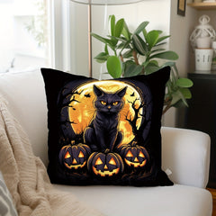 Halloween Cat Pillow Flannel Pillowcase for Sofas and Chairs