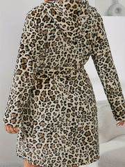 Leopard Pattern Flannel Long Sleeve Hooded Robe