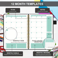Undated Planner 12 Month Weekly Monthly Hardcover Faux Leather Spiral Bound
