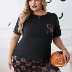 Pumpkin Print Gothic Pajamas Set - 2 Piece Home Wear Set
