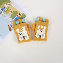 Winter Kids Half Finger Gloves Bunny Point Girls Boys