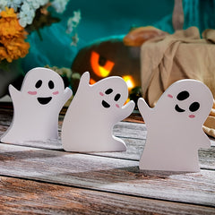 3pcs Wooden Ghost Sign Table Tray Decoration