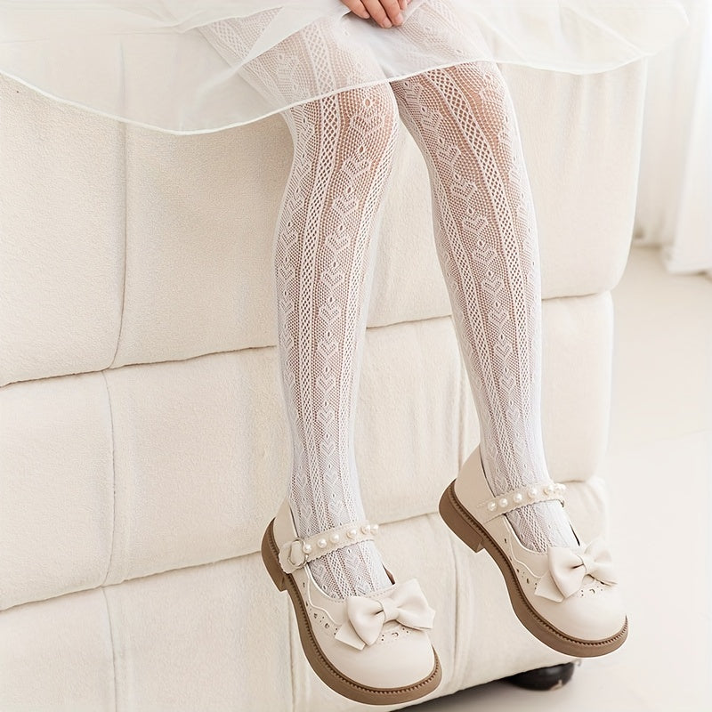 Girls Heart Pattern Hollow Pantyhose Princess Tights Leggings