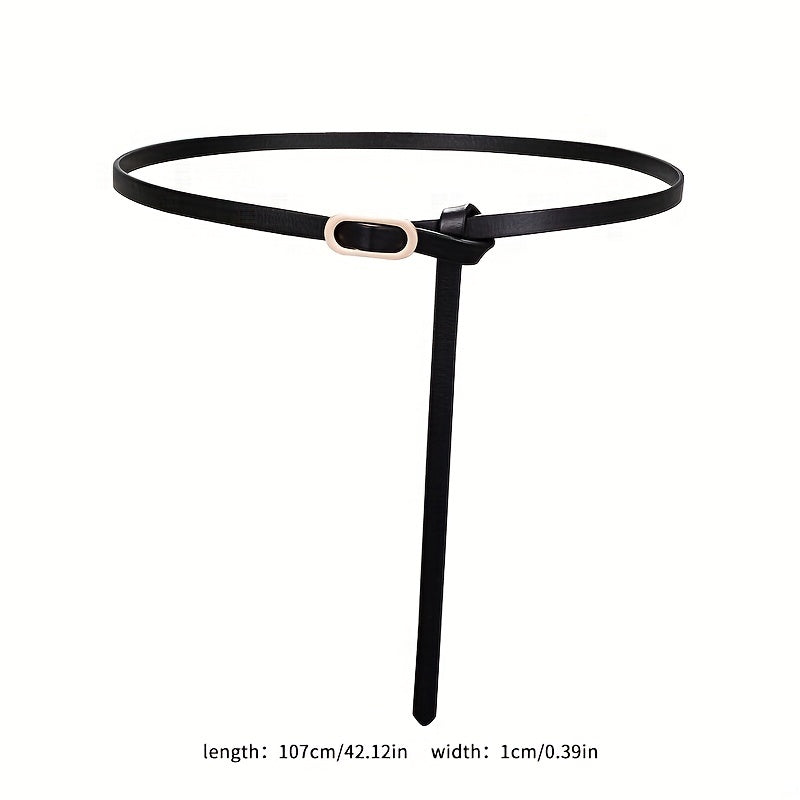Long Buckle Leather Belt Knotted Thin Waistband for Women