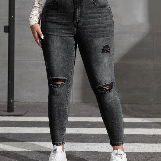 Ripped Button Fly Stretch Jeans