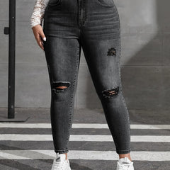 Ripped Button Fly Stretch Jeans