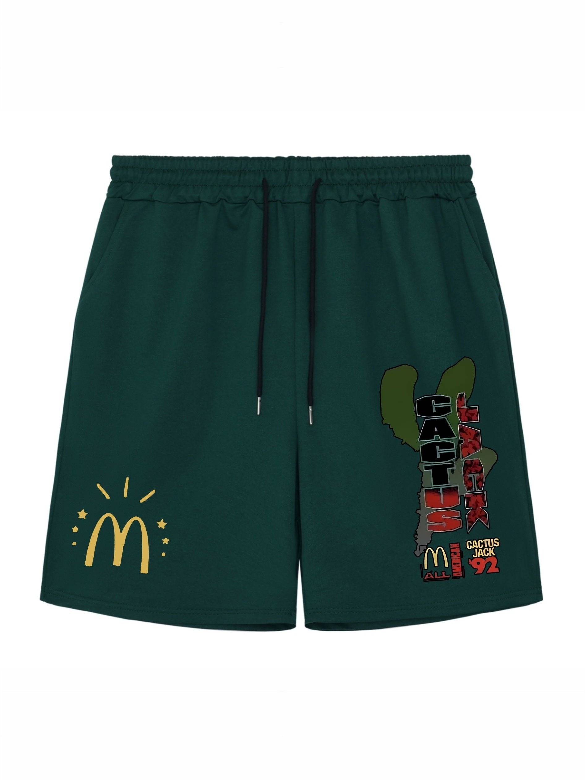 Cactus Pattern Comfy Shorts Men's Casual Elastic Waist Drawstring