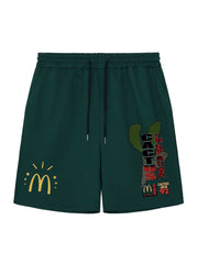Cactus Pattern Comfy Shorts Men's Casual Elastic Waist Drawstring