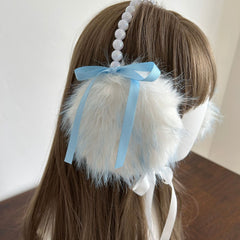Winter Faux Fur Ear Muffs with Colorful Pearls and Bowknot