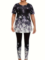 Glitter Sakura Print Tee & Leggings Pajamas Set