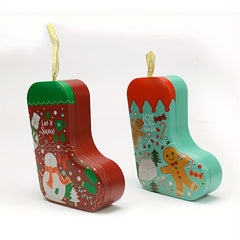 2pcs Tin Stocking Candy Jar Christmas Hanging Decoration