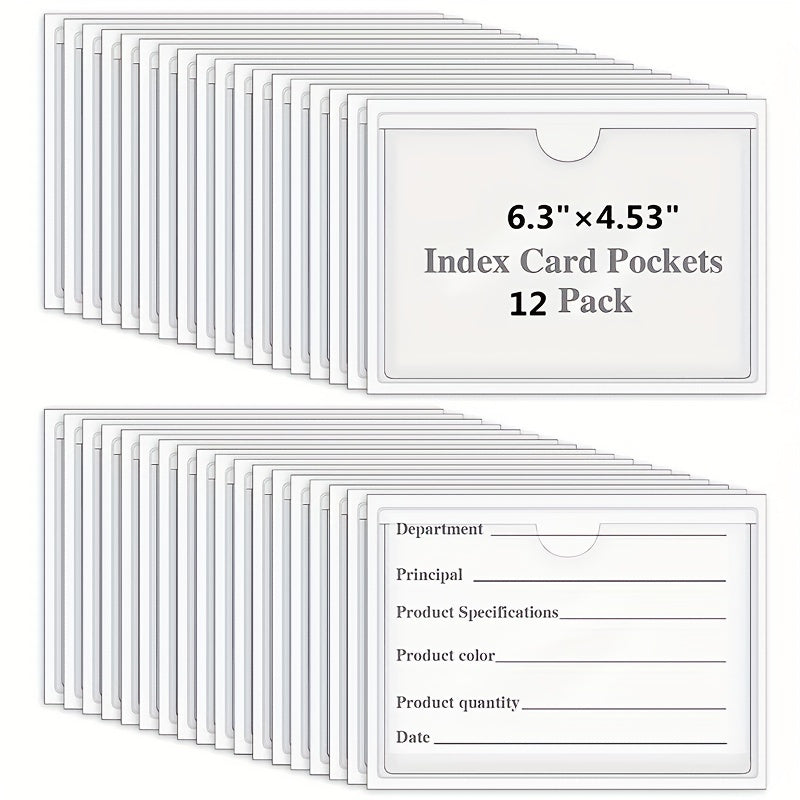 12 Pack Adhesive 16x11 Index Card Pockets Clear Plastic Labels Holders