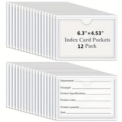 12 Pack Adhesive 16x11 Index Card Pockets Clear Plastic Labels Holders