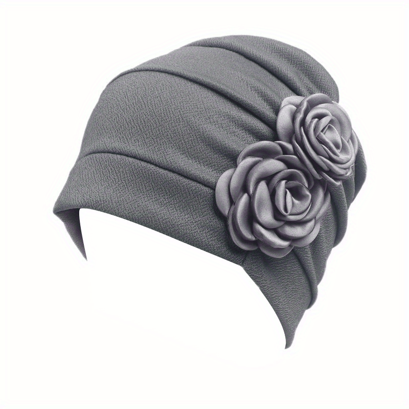 Double Rose Decor Turban Cap Elastic Head Wrap Lightweight