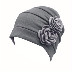 Double Rose Decor Turban Cap Elastic Head Wrap Lightweight