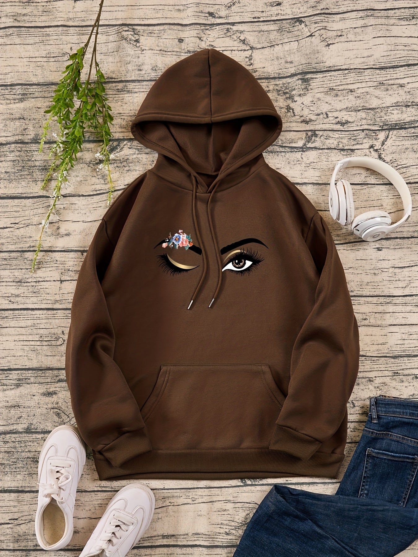 Hooded Drawstring Sweatshirt Solid Pullover with Pockets