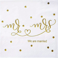 20pcs Mr & Mrs Wedding Cocktail Napkins Golden Foil - Wedding Shower Party Decor