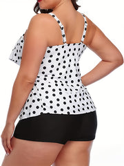 Polka Dot Tankini Set Women's Retro Layered Top & Shorts